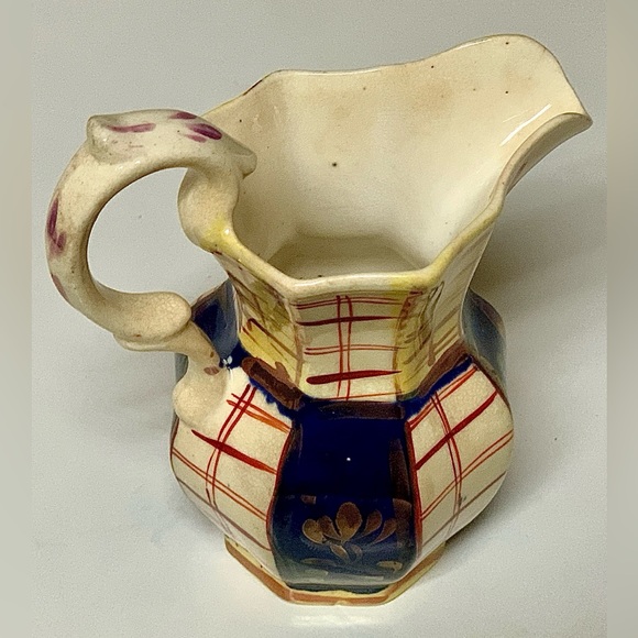 19th Century Gaudy Welsh Unrecorded Pattern Plaid Check Jug Handled Pitcher - Picture 16 of 16